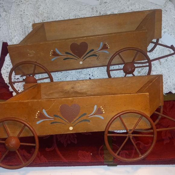2 Vintage Wooden Wagon Wall Pockets Home Interiors